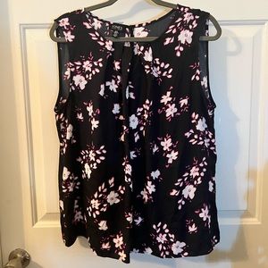 Jones New York Navy Blue & Pink Floral Blouse